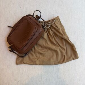 Burberry Brown Pebbled Leather Camera Style Bag